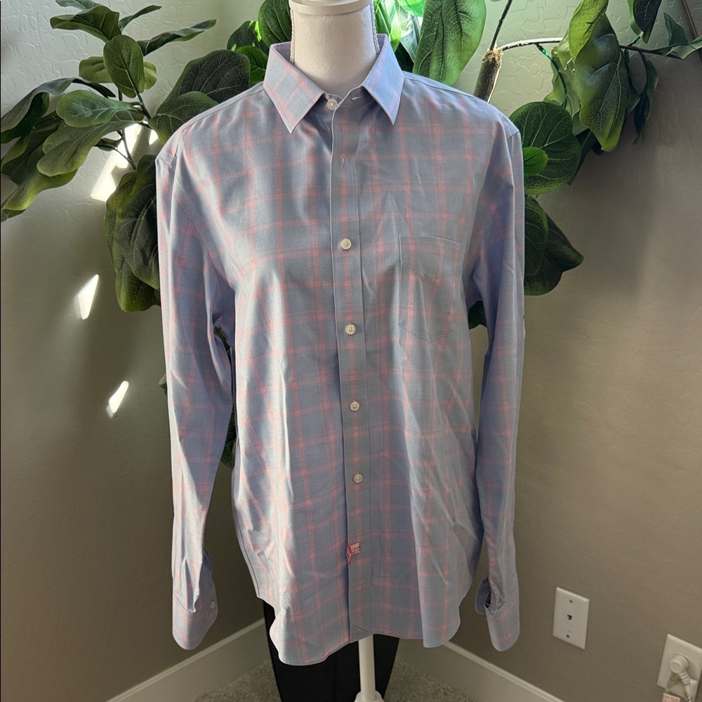 UNTUCKit Men's Casual Blue and Pink Plaid Shirt